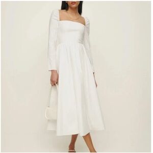 Reformation White Long Sleeve Midi Dress
